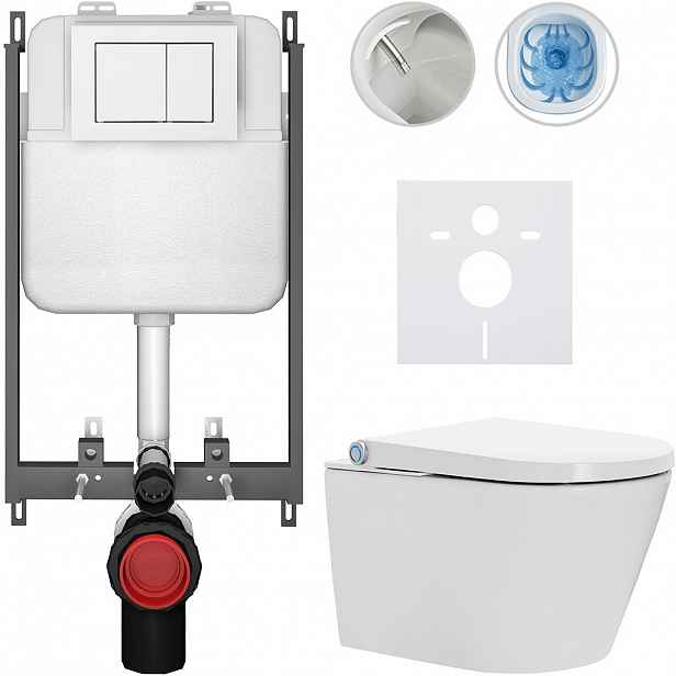 Závěsné WC s bidetem Basic/Cronus Standard - bílá lesklá - WC tlačítko Maxio/Bílá - pro zazdění - 59,3x38,4 cm