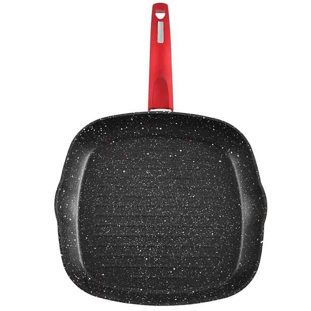 Grilovací pánev 28×28 cm na indukci, granit, nepřilnavá Metal Red, Perfect Home 14414