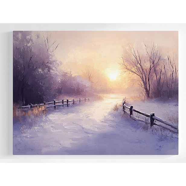 Plakát Krajina Pohled Na Vesnici Slunce Zima Sníh Cesta 100x75