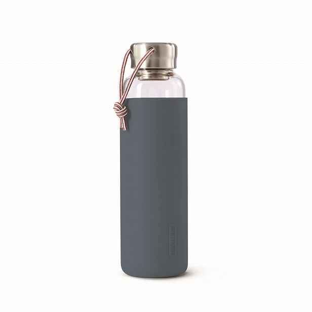 Skleněná láhev Black Blum 600 ml v pouzdře, tmavě šedá