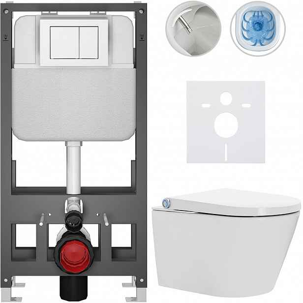 Závěsné WC s bidetem Basic/Cronus Standard - bílá lesklá - WC tlačítko Maxio/Bílá - volně stojící - předstěnová instalace - 59,3x38,4 cm