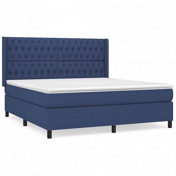 vidaXL Box spring postel s matrací modrá 180x200 cm textil