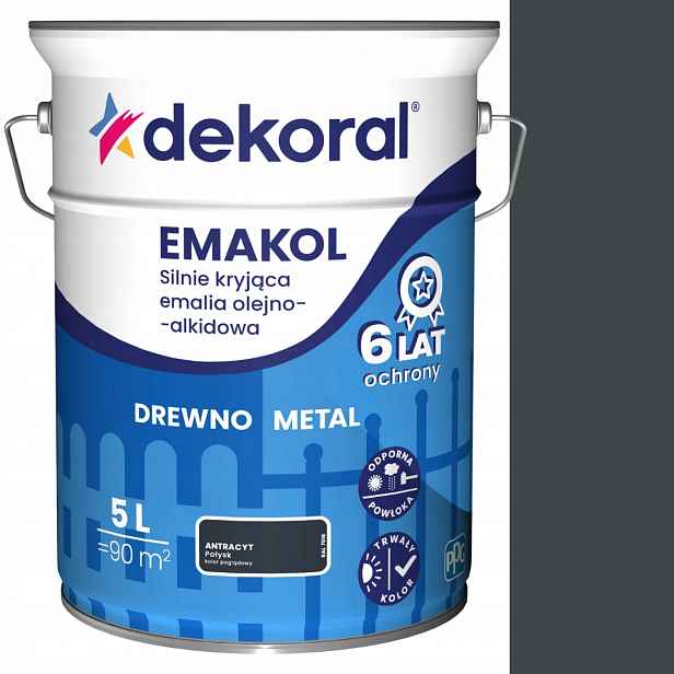 Dekoral Emakol Silně Krycí Olejovo-alkydový Smalt 5L Antracit Lesk