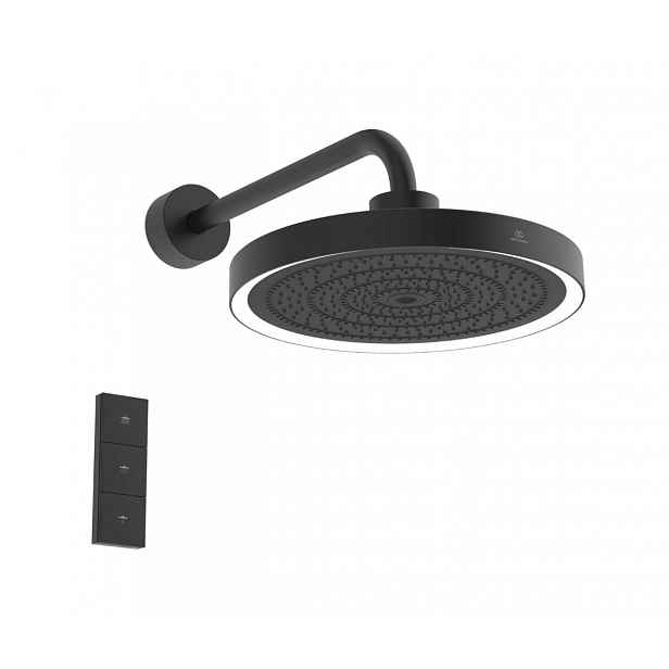 Ideal Standard Idealrain Solos - Hlavová sprcha s připojením, průměr 33 cm, 3 proudy, s LED osvětlením, hedvábná černá A7890XG