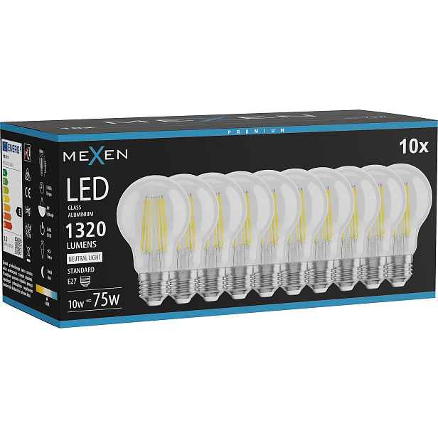 Mexen Vintis 10X Žárovka Filament Led E27 A60 10W 4000K 1320 LM Clear
