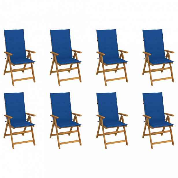 Skládací zahradní židle s poduškami 8 ks akácie / látka Tmavě modrá