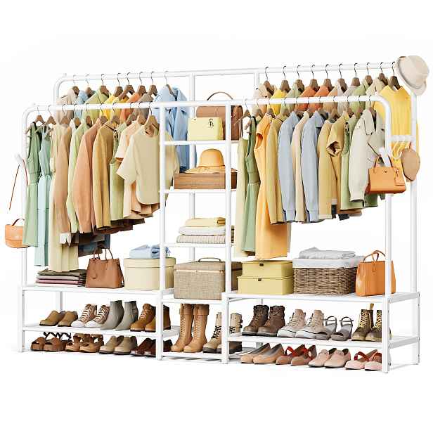 Songmics Ocelový věšák 4 tyče 9 polic 195 x 45 x 172,8 cm bílý