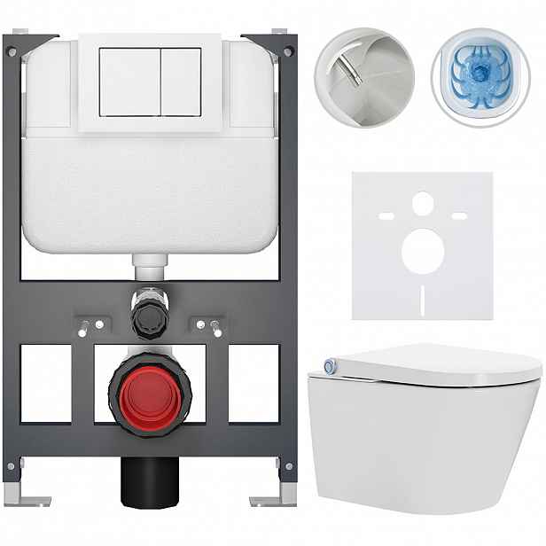 Závěsné WC s bidetem Basic/Cronus Standard - bílá lesklá - WC tlačítko Maxio/Bílá - závěsné - nízký modul - předstěnová instalace - 59,3x38,4 cm
