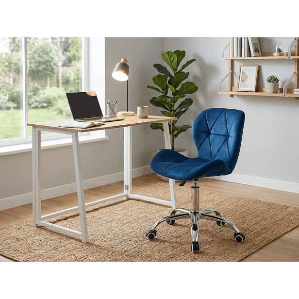 Set do pracovny ZARIMO stůl 80x40 cm, bílá/dub sonoma + křeslo AVOLA VELVET, modré