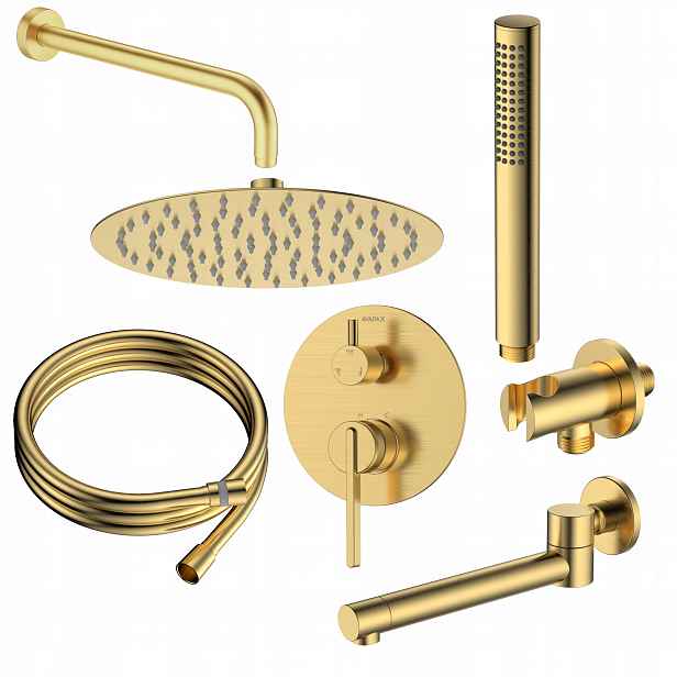 Sprchový set pod omítku, třífunkční zlatá baterie sprchová hlavice hadice