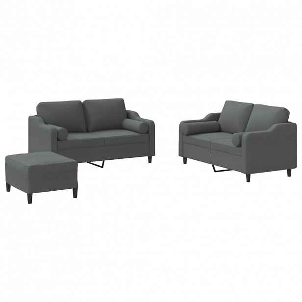 vidaXL 3dílná sedací souprava s polštáři tmavě šedá textil