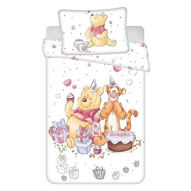 Bílé bavlněné dětské povlečení do postýlky 100x135 cm WTP "Birthday party" – Jerry Fabrics