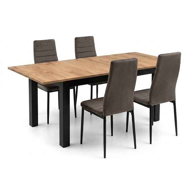 Rozkládací jídelní stůl Craft 120/160x80 cm 4 sametové židle Axell, hnědé
