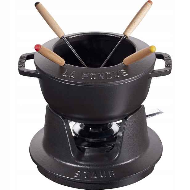 Sada na fondue Staub 16 cm litina černá 1,1 l 4 vidličky