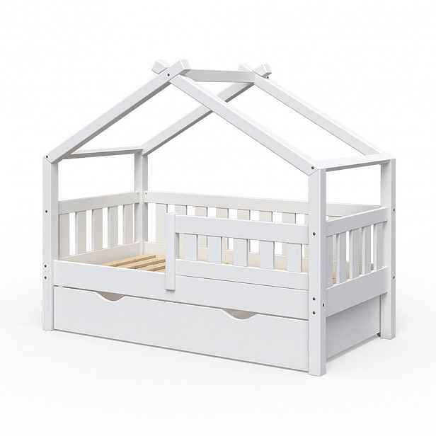 VitaliSpa DOMEČKOVÁ POSTEL Design Bílá 70x140 cm se zásuvkou