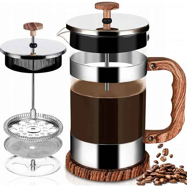 Kávovar French Press, 1000 ml, z nerezové oceli a skla