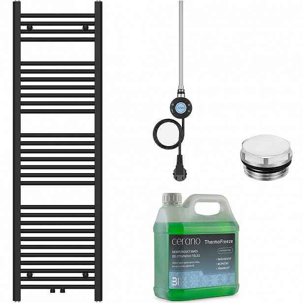 Koupelnový elektrický radiátorový set Benito - WIFI - 600W - černá matná - 1500x450 mm