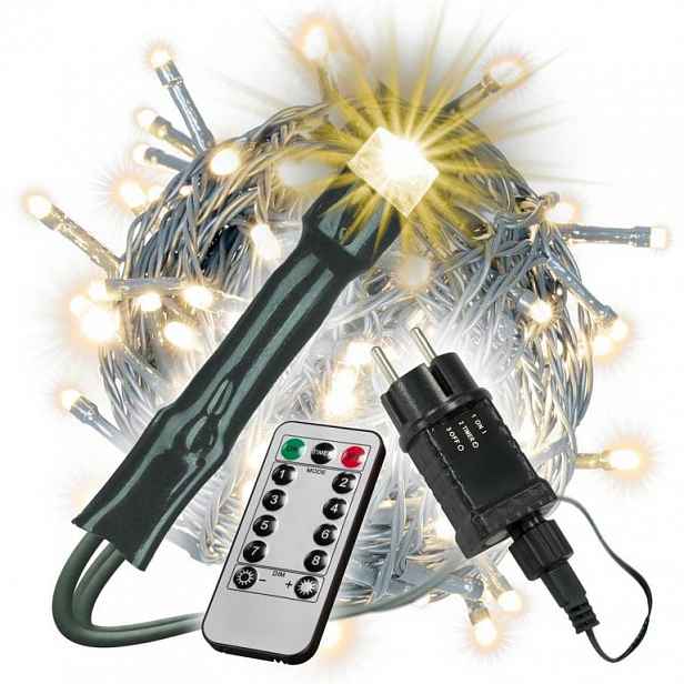 NEXOS Vánoční řetěz 30 m, 200 LED, teple bílá, zelený kabel