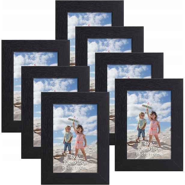 Sada 7 fotorámečků, 10 x 15 cm, dřevěný rám, černý
