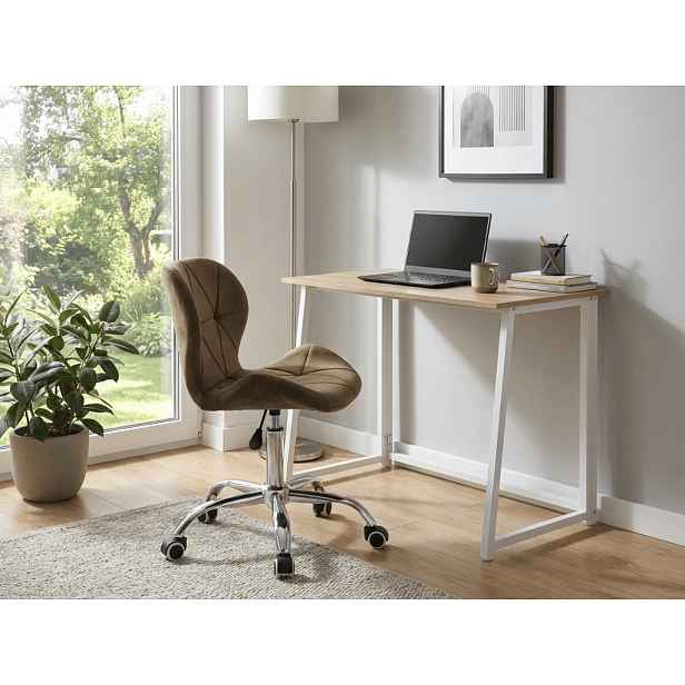 Set do pracovny ZARIMO stůl 80x40 cm, bílá/dub sonoma + křeslo AVOLA VELVET, hnědé