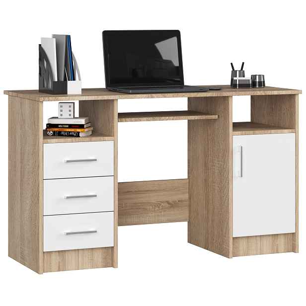 Ak furniture Volně stojící psací stůl Ana 124 cm dub sonoma/bílý