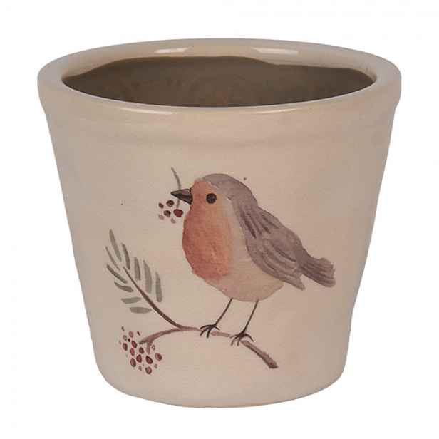 Keramický květináč s ptáčkem Vintage Green Pine S - Ø 12*11 cm Clayre & Eef