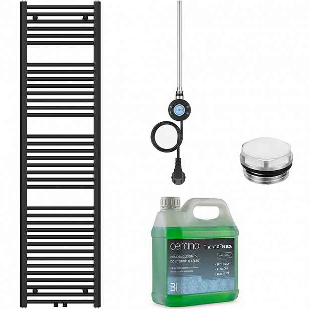 Koupelnový elektrický radiátorový set Benito - WIFI - 600W - černá matná - 1700x450 mm