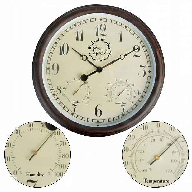 Nástěnné hodiny s teploměrem a vlhkoměrem 38 Cm Esschert Design Venkovní