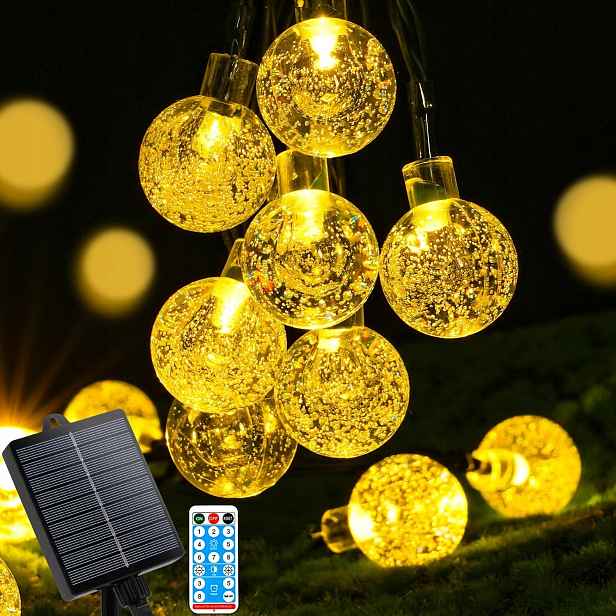 Solární Led girlanda Auauy 11 m 60 diod 8 režimů Ovladač IP65 zahradní