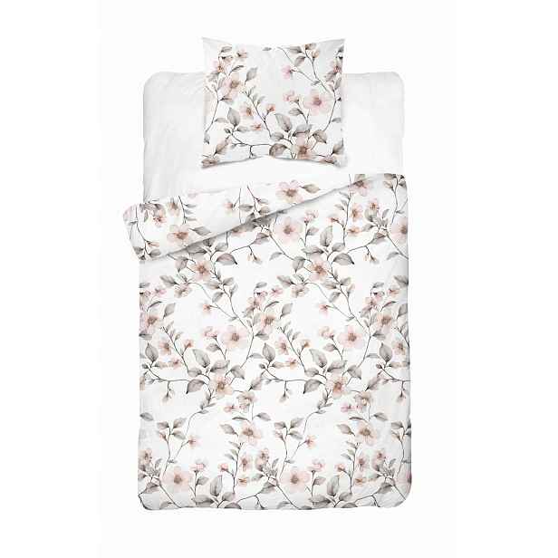 Povlečení 140x200 bílá béžová květina s jedním povlakem Home Satin