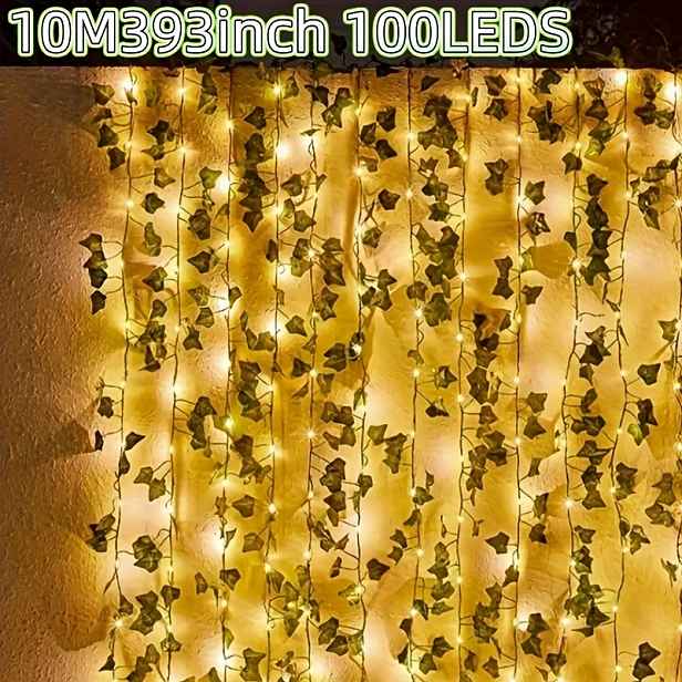 TEMU 1 ks Nové lithiové baterie solární pohádkové světla, 50/100 LED umělých břečťanových pohádkových světelných řetězů s 8 režimy svícení, ideální