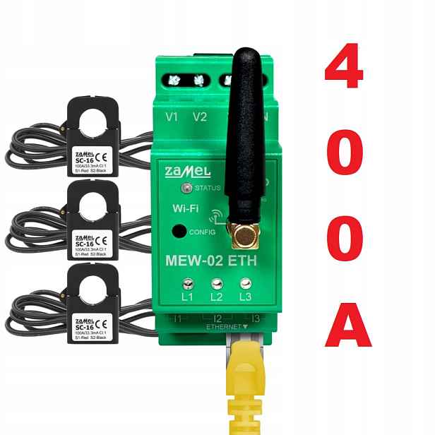 Monitor elektrické energie Supla MEW-02 Eth 400A – převodníky jsou součástí balení