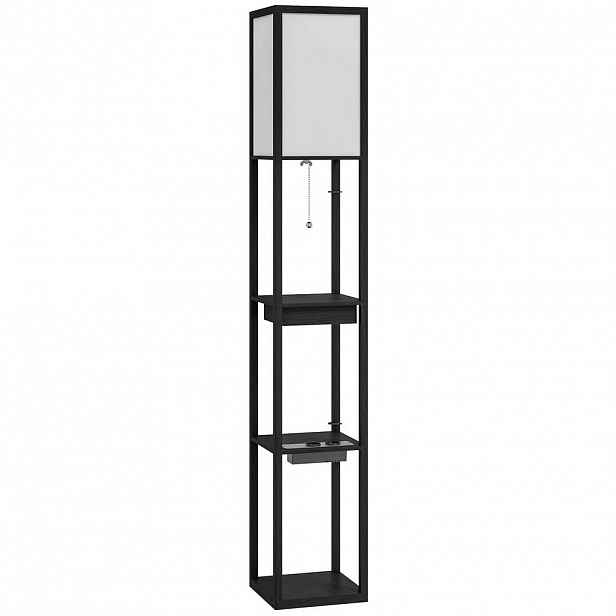 HOMCOM STOJACÍ LAMPA, stojací lampa se 3 policemi, paticí E27, USB-A a USB-C konektory