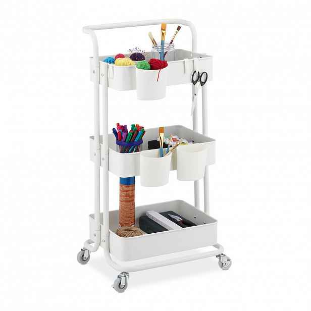 Relaxdays VOZÍK Bílý kovový 3 úrovně 86 cm