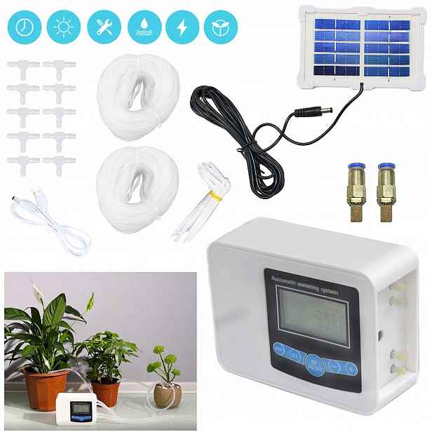 Sada s dvojitým automatickým časovačem zavlažování rostlin napájená energií