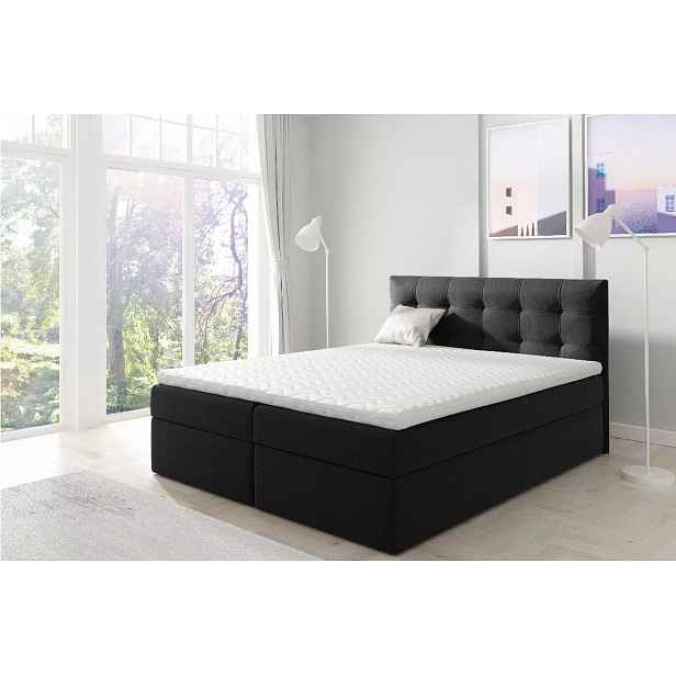 Čalouněná boxspringová postel 140x220 IVANA 1 - černá + topper ZDARMA