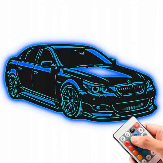 Bmw 5 E60 Dřevěný obraz Noční Lampa Led Dárek Rgb dálkové ovládání