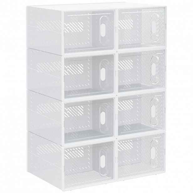 HOMCOM DIY box na boty s 8 přihrádkami, balení 8 kusů, průhledné krabice na boty