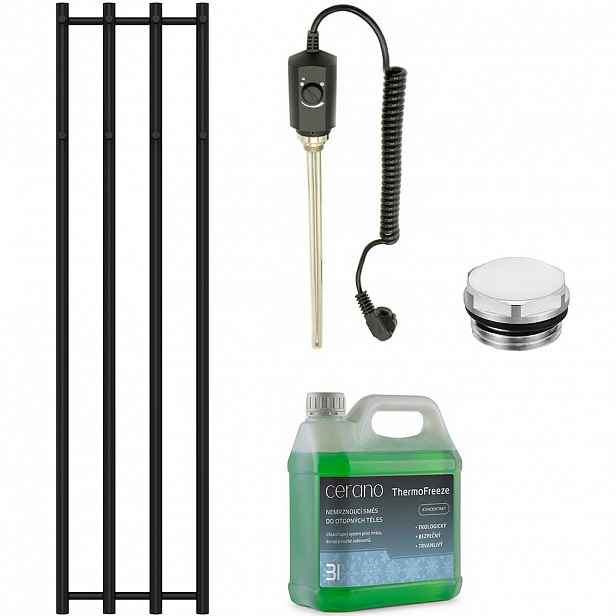 Koupelnový elektrický radiátorový set Bertini - 300W - černá matná - 1400x351 mm