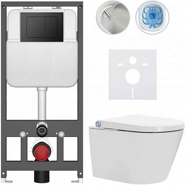 Závěsné WC s bidetem Basic/Cronus Standard - bílá lesklá - WC tlačítko Maxio/Černá - závěsné - předstěnová instalace - 59,3x38,4 cm