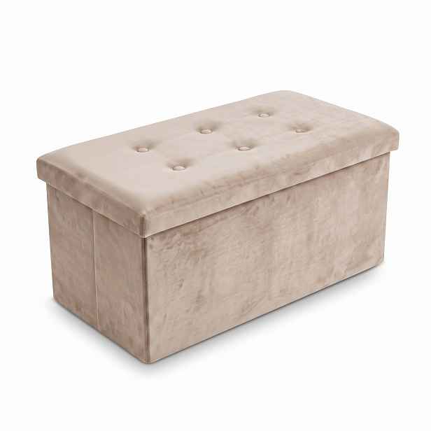 Taburet S Úložným Prostorem Velurová Skládací 76X38X38 CM Béžová