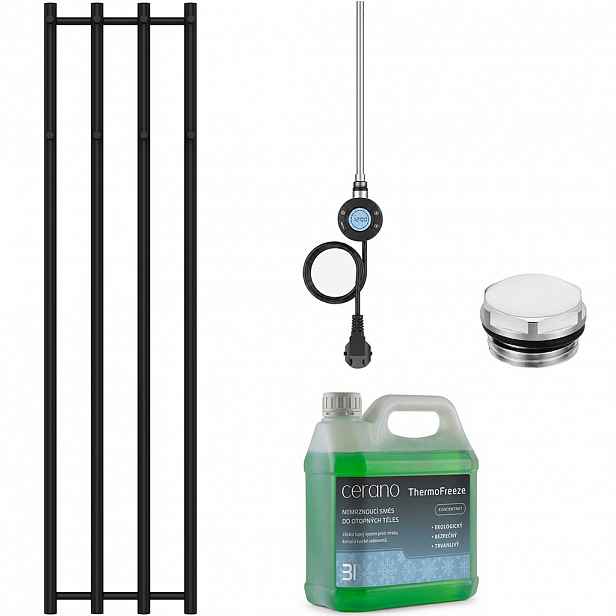 Koupelnový elektrický radiátorový set Bertini - WIFI - 300W - černá matná - 1400x351 mm