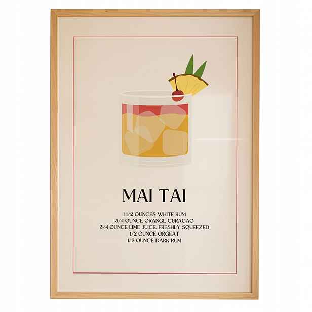 Plakát Mai Tai A3 Recept Drink Bar Kuchyně Obraz Rámeček Dřevěný 30x42 cm