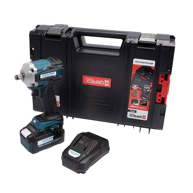 XTLINE Aku rázový utahovák na 1/2" hlavice bezuhlíkový 18 V, 400 Nm + baterie 5.0 Ah + nabíječka 3.5 A + box