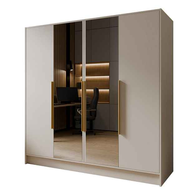 MASSENO ŠATNÍ SKŘÍŇ S OTOČNÝMI DVEŘMI RENVO, 200/200/51 cm moderní 4dveřová se zrcadlem, kašmírová
