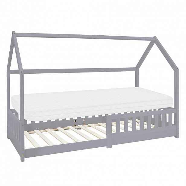 ML-DESIGN DĚTSKÁ POSTEL se stříškou a matrací 90x200 cm světle šedá