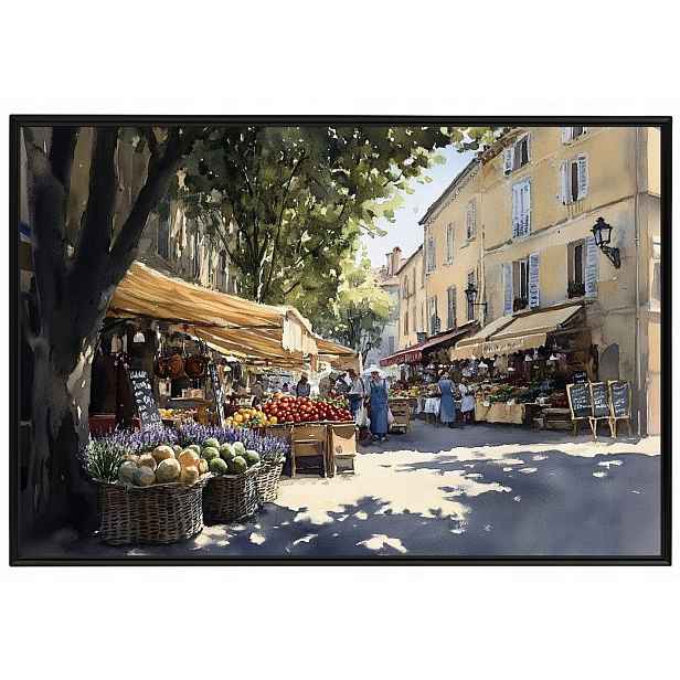 Plakát Rámeček Hliník Akvarel Francie Provence Trhové Náměstí 60x40