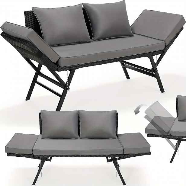 TEMU 2v1 Skládací Láska Sedák, Ratanová Zahradní Lavice, Patio Láska Sedák, Nastavitelný Design Opěrek, Měkká a Pohodlná Podložka, Balkónová Pohovka,