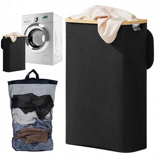Koš Na Prádlo 100 L 42*32*75 CM Černý S Víkem, Vyjímatelný Sáček