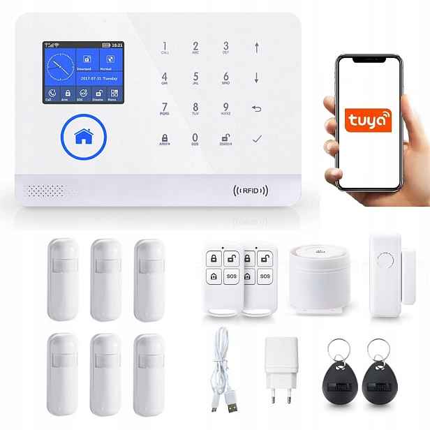 Bezdrátový LCD Alarm 2.4' Gsm WiFi Tuya Smart 6xPIR